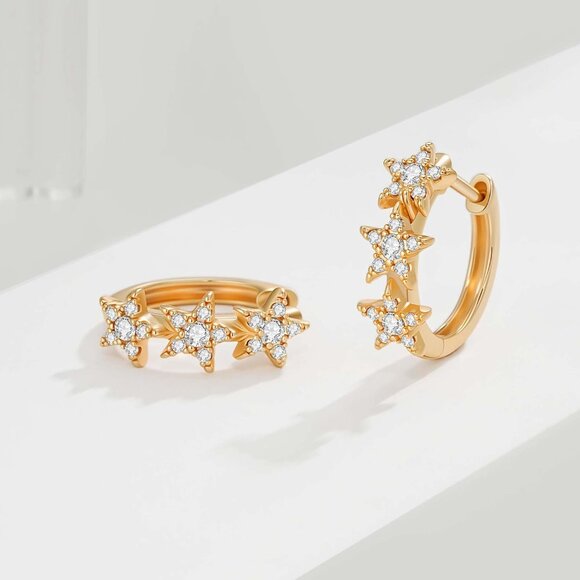 Cubic Zirconia Huggie Earrings 14k Gold Plated Tiny Earrings Small Huggie Hoop E - Picture 5 of 9